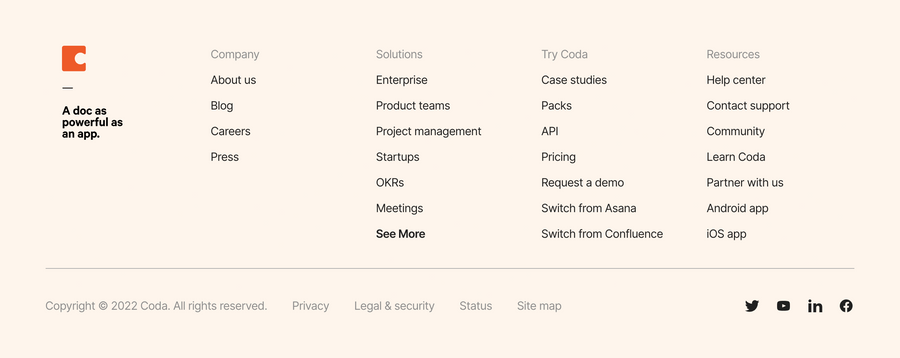 Coda
				footer ui component