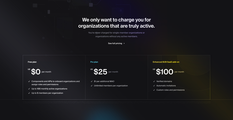 Clerk
				pricing section ui component