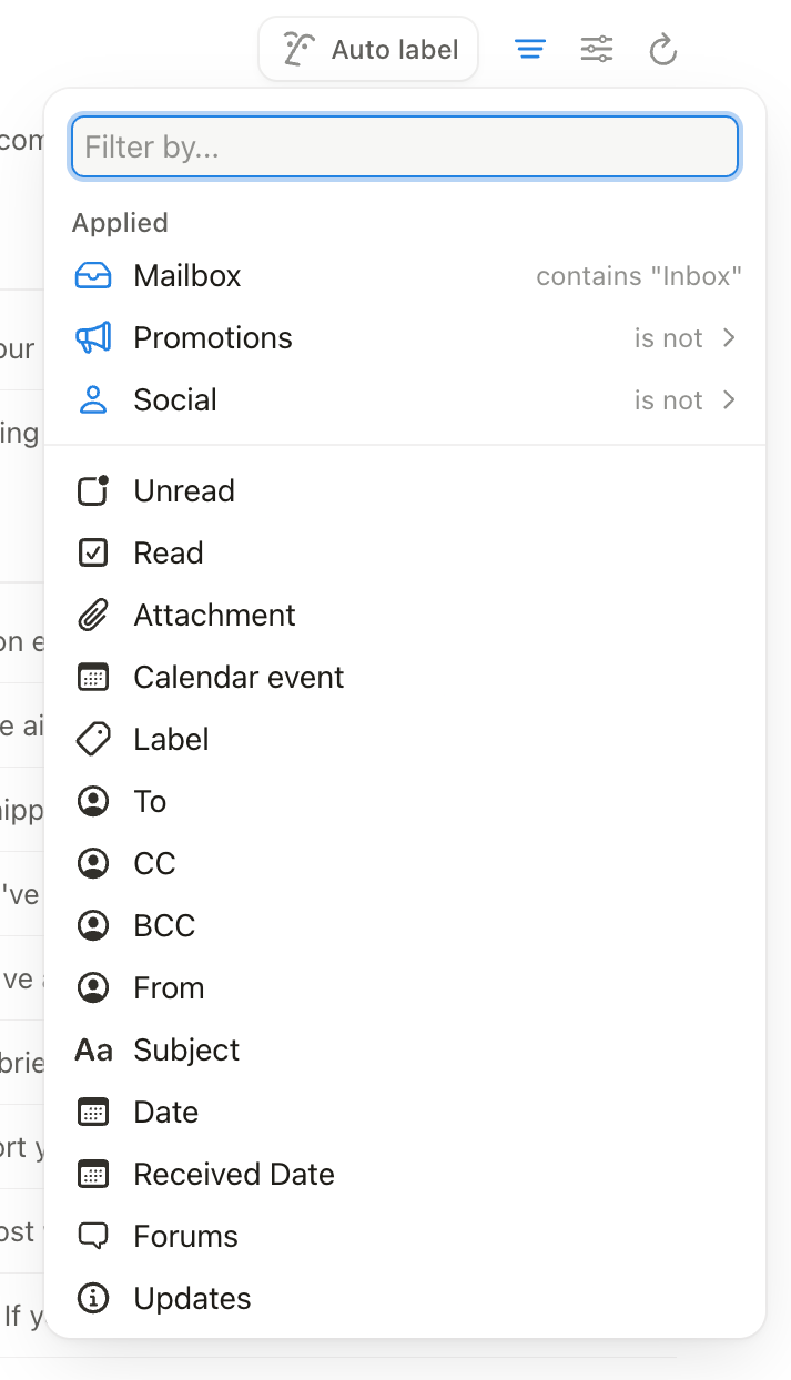 Notion Mail
				sorting & filtering ui component