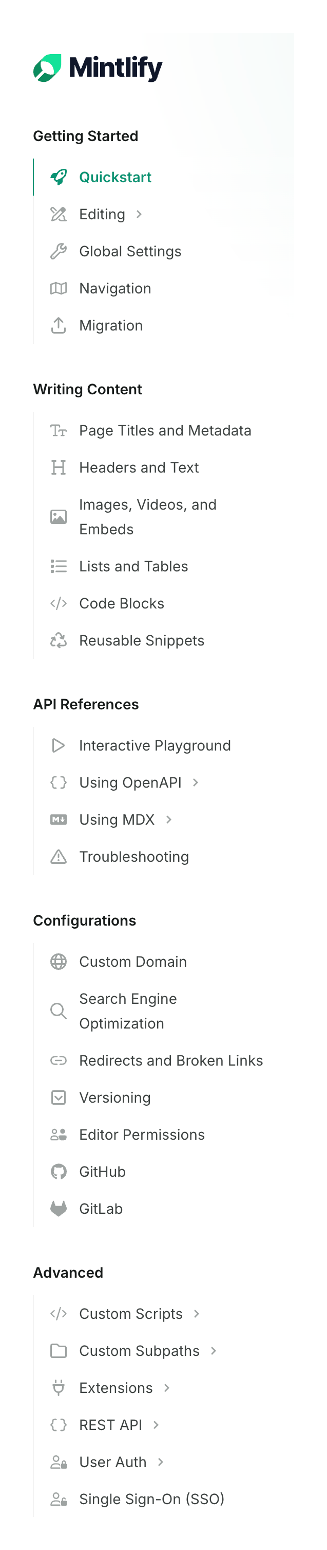Mintlify
				vertical navigation ui component