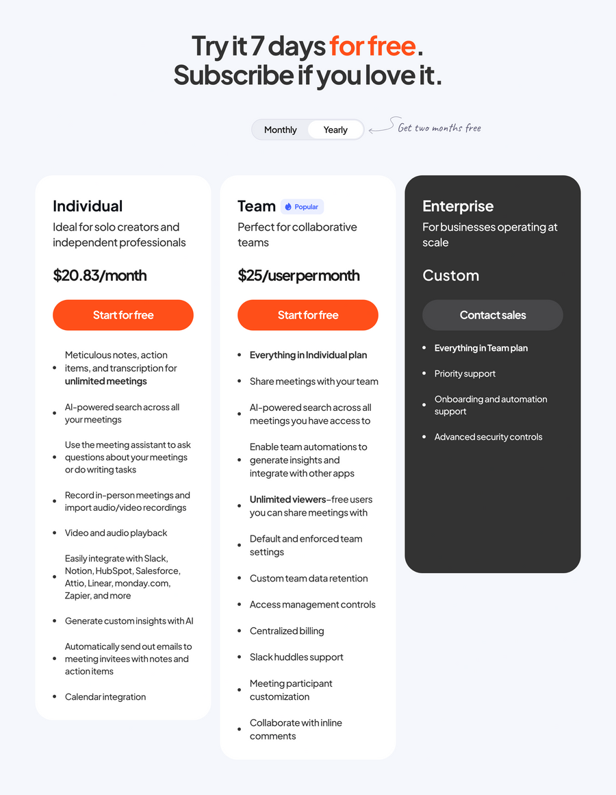 Circleback
				pricing section ui component