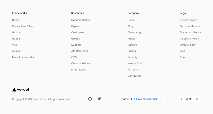 Vercel
				footer ui component