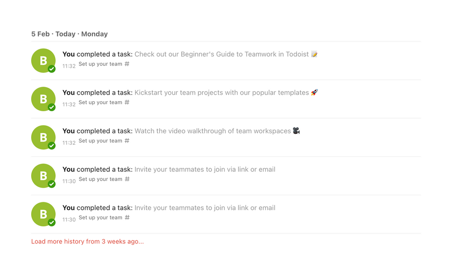 Todoist
				timeline & history ui component