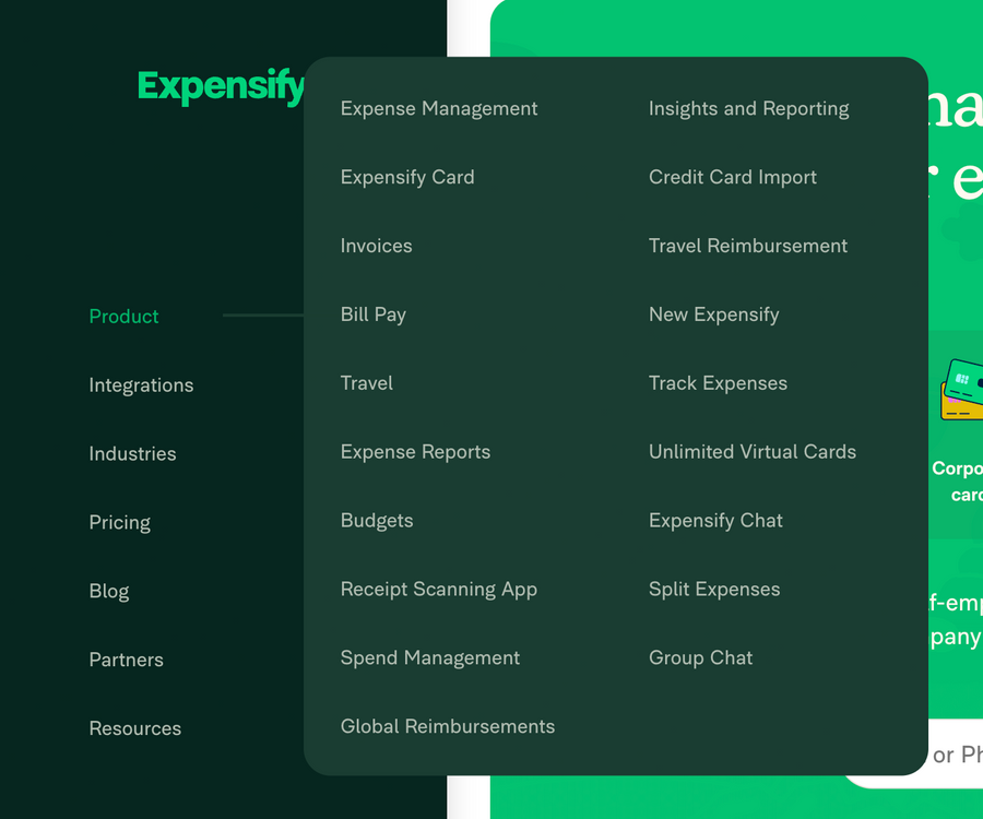 Expensify
				flyout menu ui component