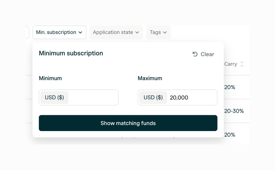 Angellist
				sorting & filtering ui component