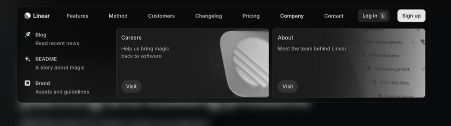 Linear
				flyout menu ui component