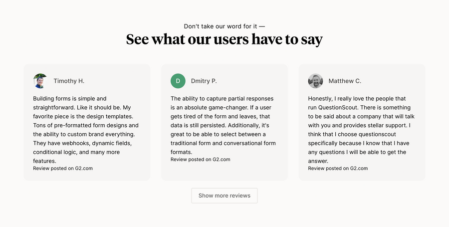 QuestionScout
				testimonial ui component