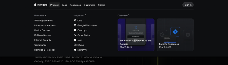 Twingate
				flyout menu ui component