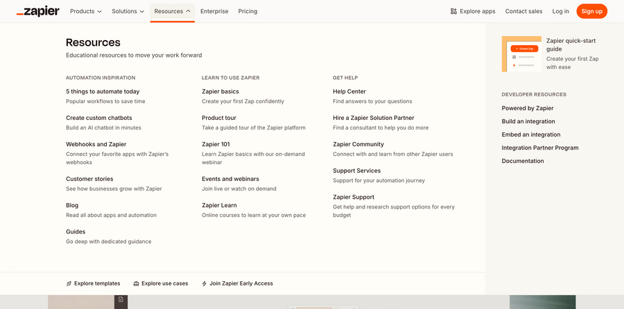 Zapier
			navigation menu integration automation ui component
