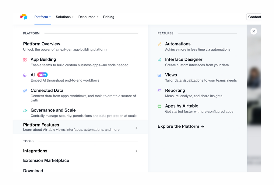 Airtable
				flyout menu ui component