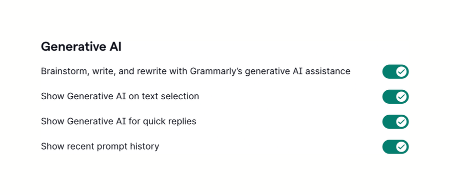 Grammarly
			settings artificial intelligence ui component