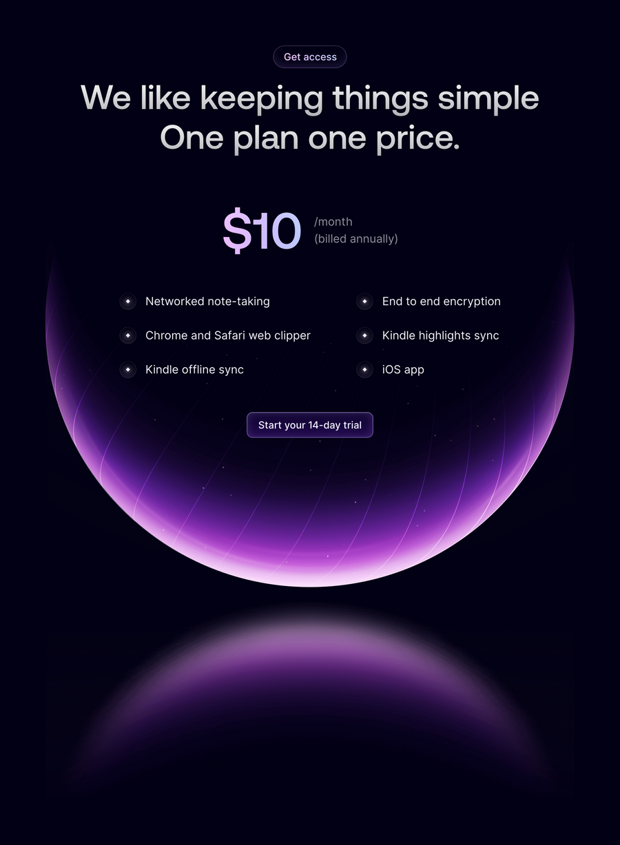 Reflect
				pricing section ui component