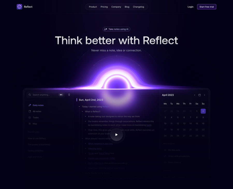 Reflect
				hero section ui component