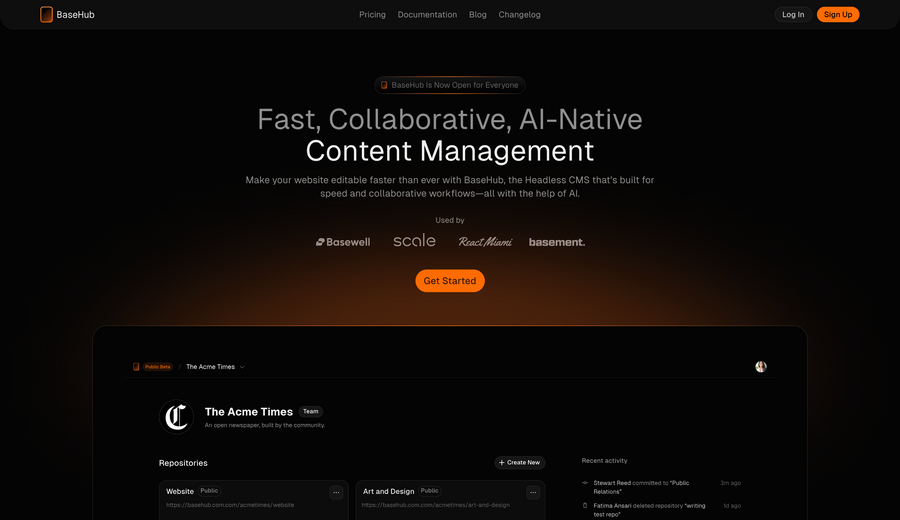Basehub
				hero section ui component