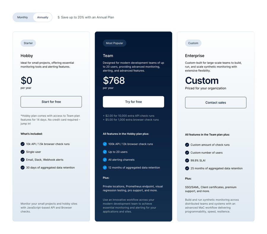 Checkly
				pricing section ui component