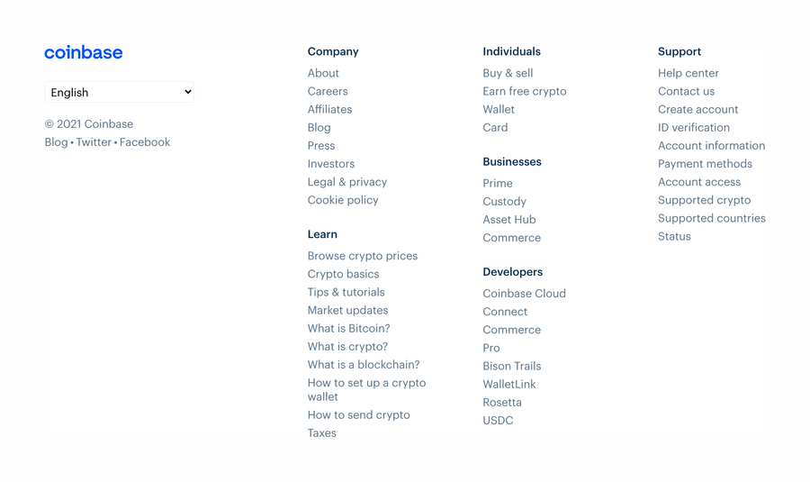 Coinbase
				footer ui component
