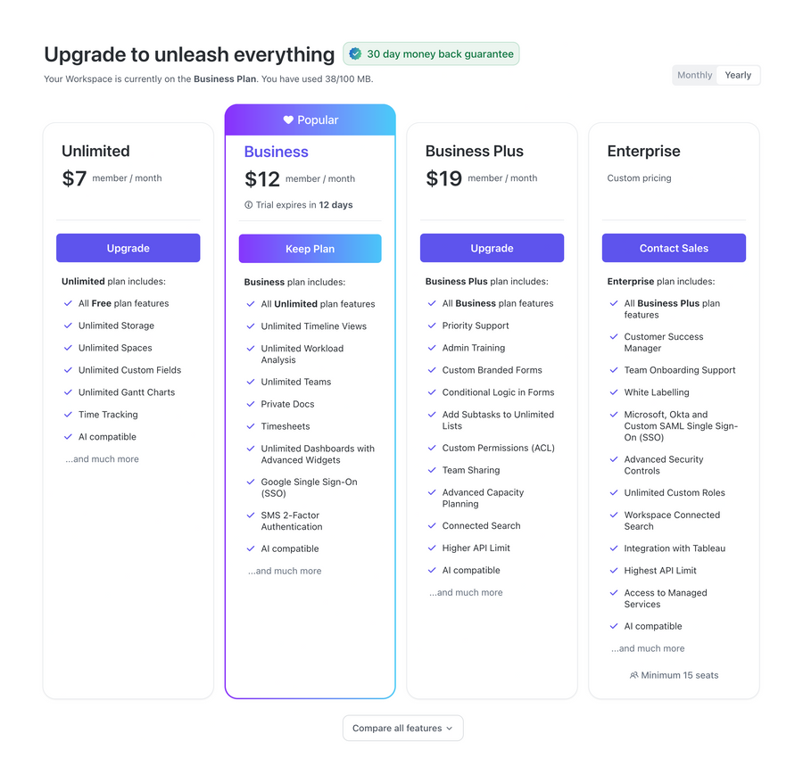 ClickUp
				pricing section ui component
