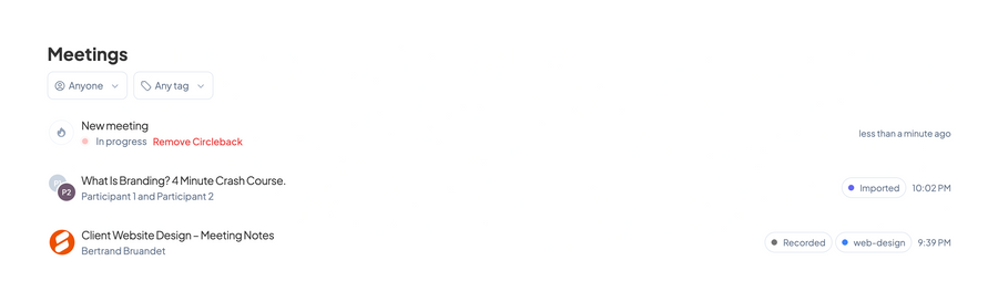 Circleback
				vertical list ui component