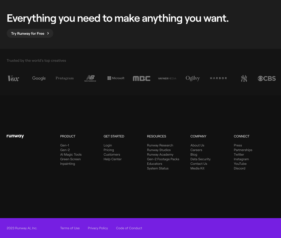 Runway
				footer ui component