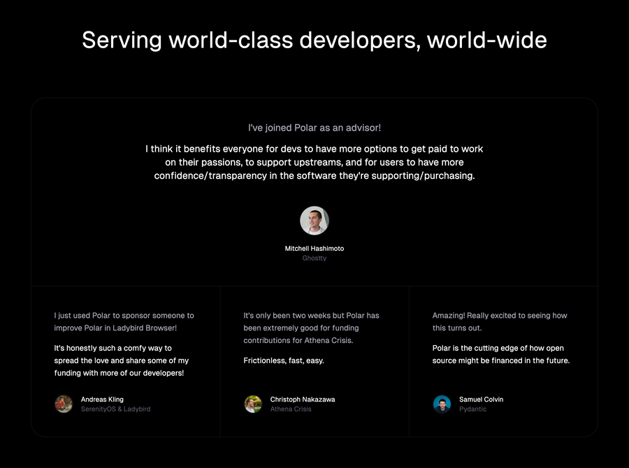 Polar
				testimonial ui component