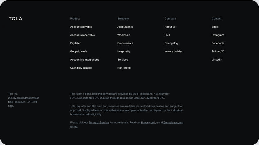 Tola
				footer ui component