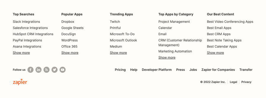 Zapier
				footer ui component
