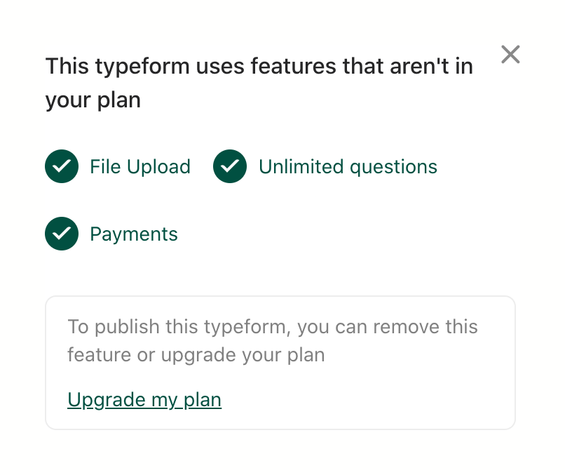 Typeform
				upgrade your plan ui component
