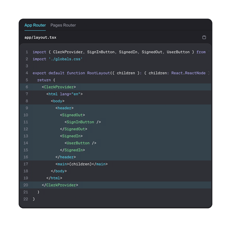 Clerk
				code block ui component