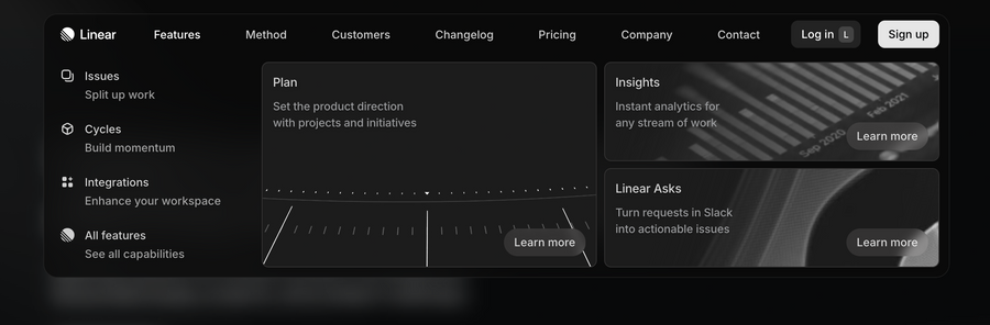 Linear
				flyout menu ui component