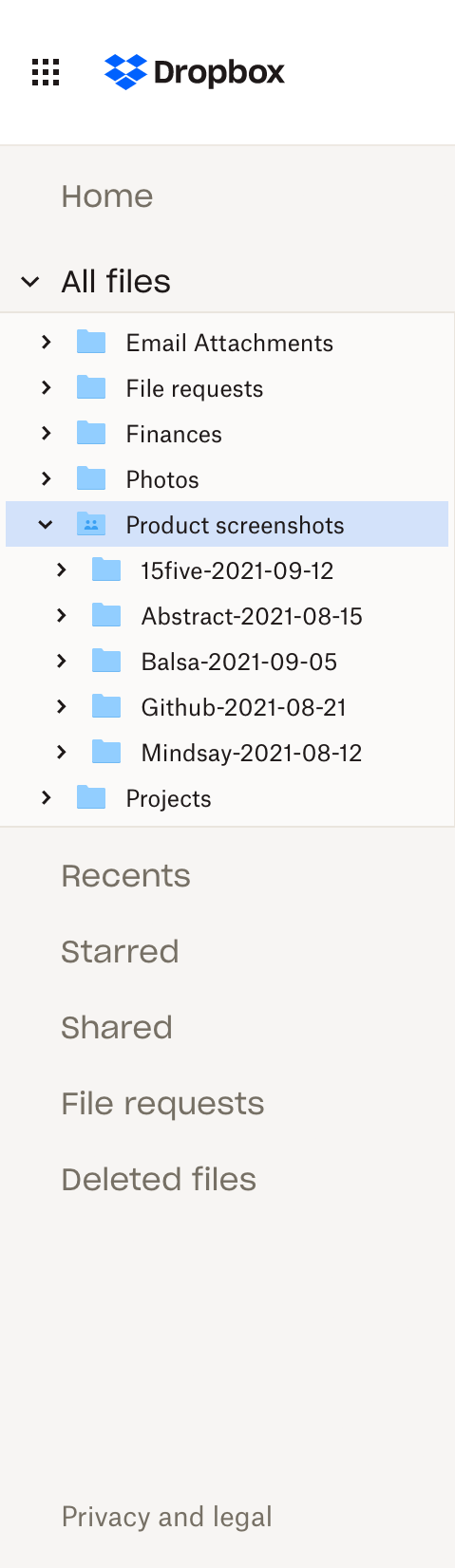 Dropbox
				vertical navigation ui component