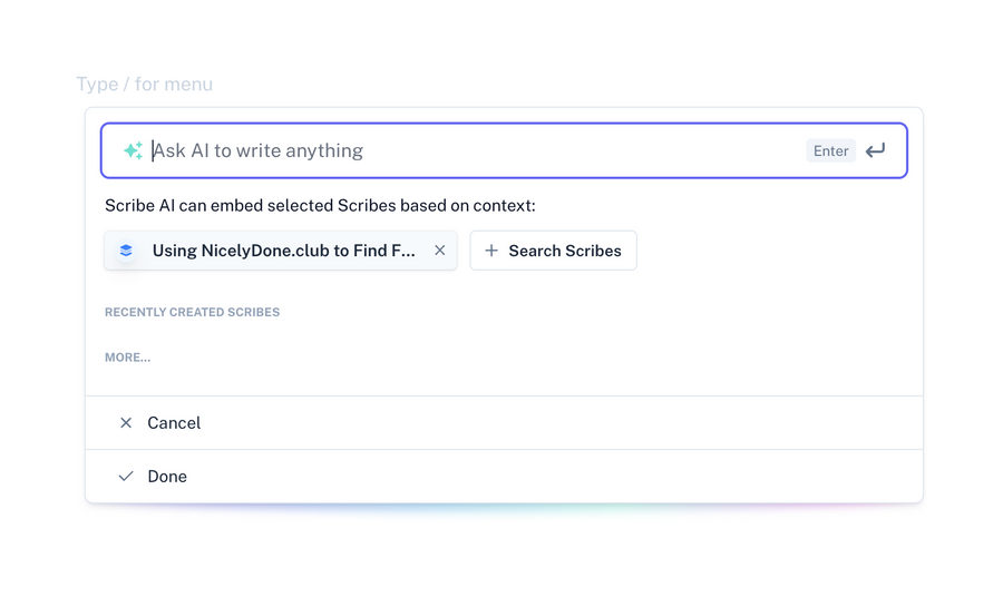 Scribe
				artificial intelligence ui component
