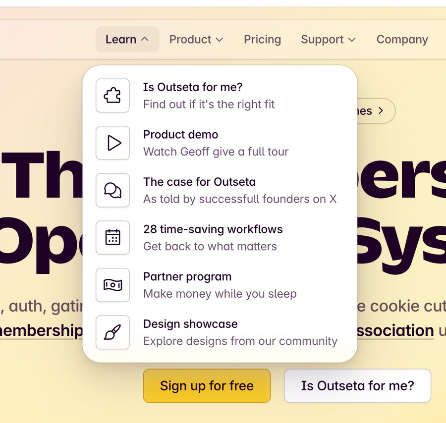 Outseta
				flyout menu ui component