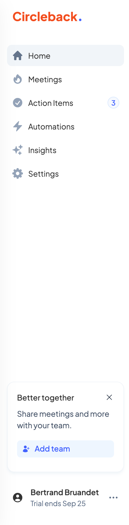 Circleback
				vertical navigation ui component