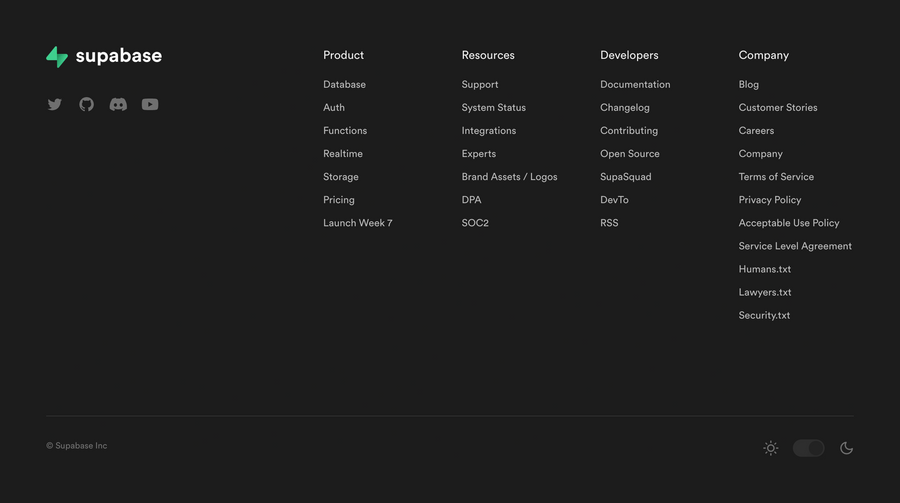 Supabase
				footer ui component