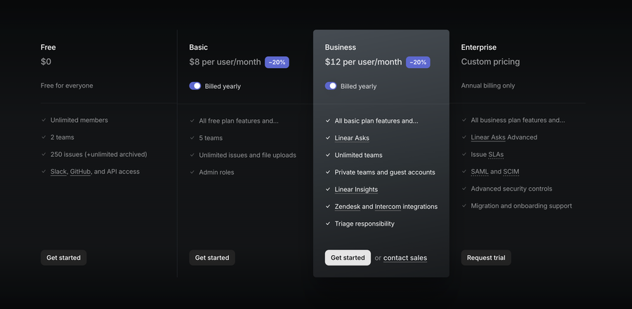 Linear
				pricing section ui component