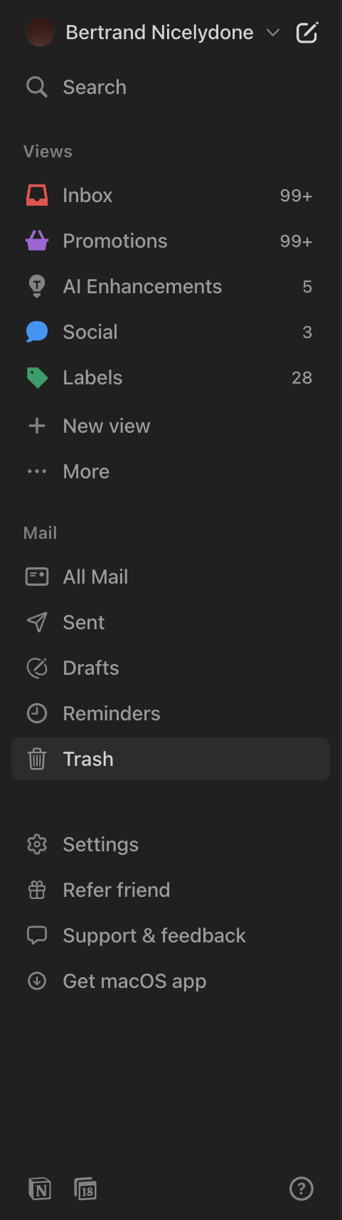 Notion Mail
				vertical navigation ui component