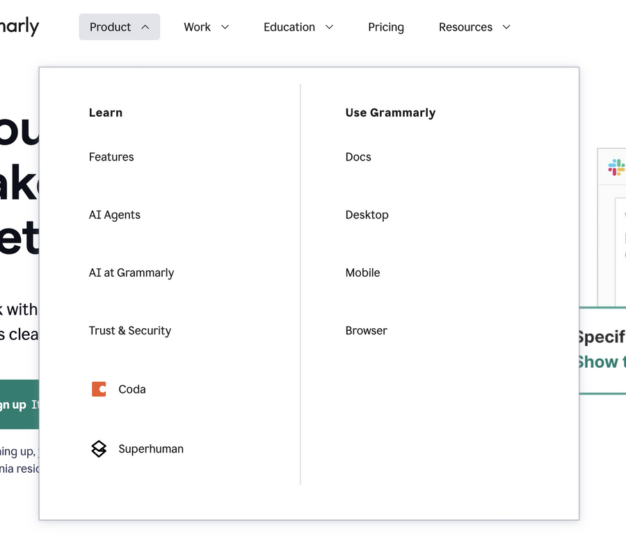 Grammarly
			menu ui component