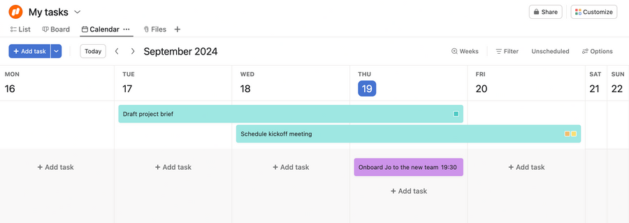 Asana
				timeline & history ui component