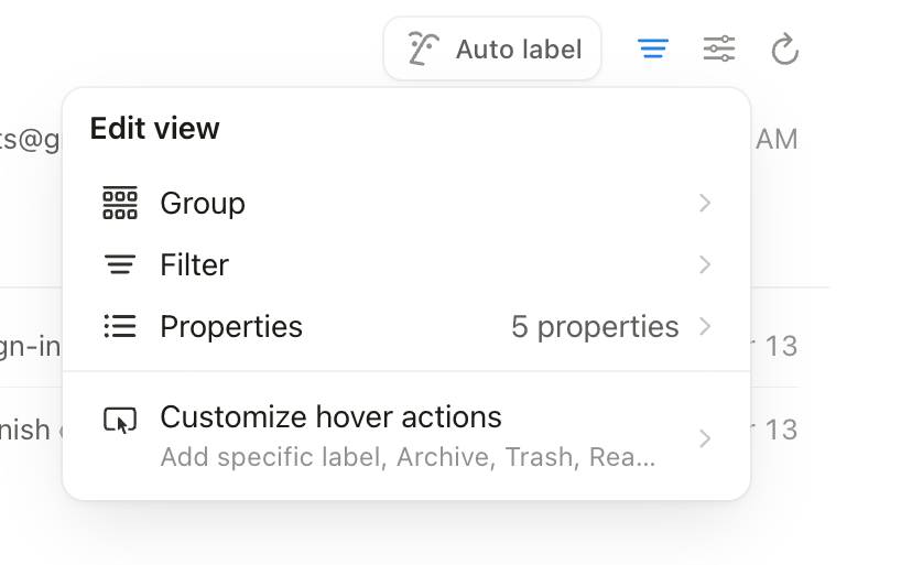 Notion Mail
				dropdown menu ui component