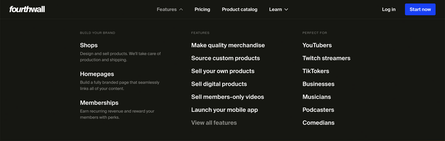 Fourthwall
				flyout menu ui component