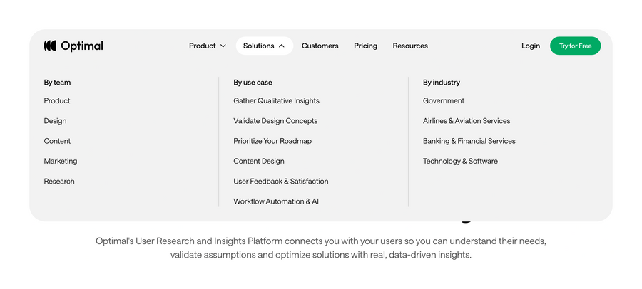 Optimal
			navigation menu menu user research ui component