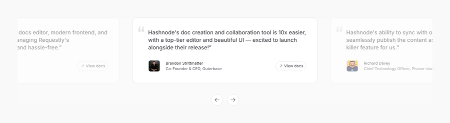 Hashnode
				testimonial ui component