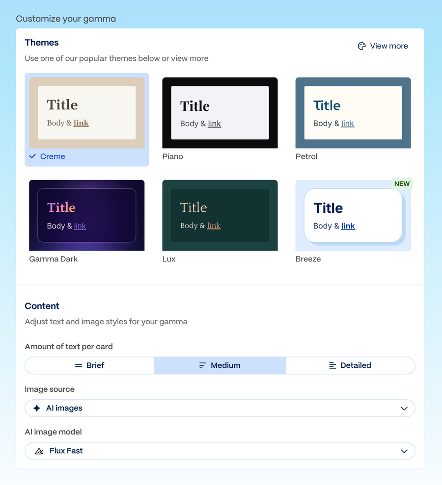 Gamma
				theme settings ui component