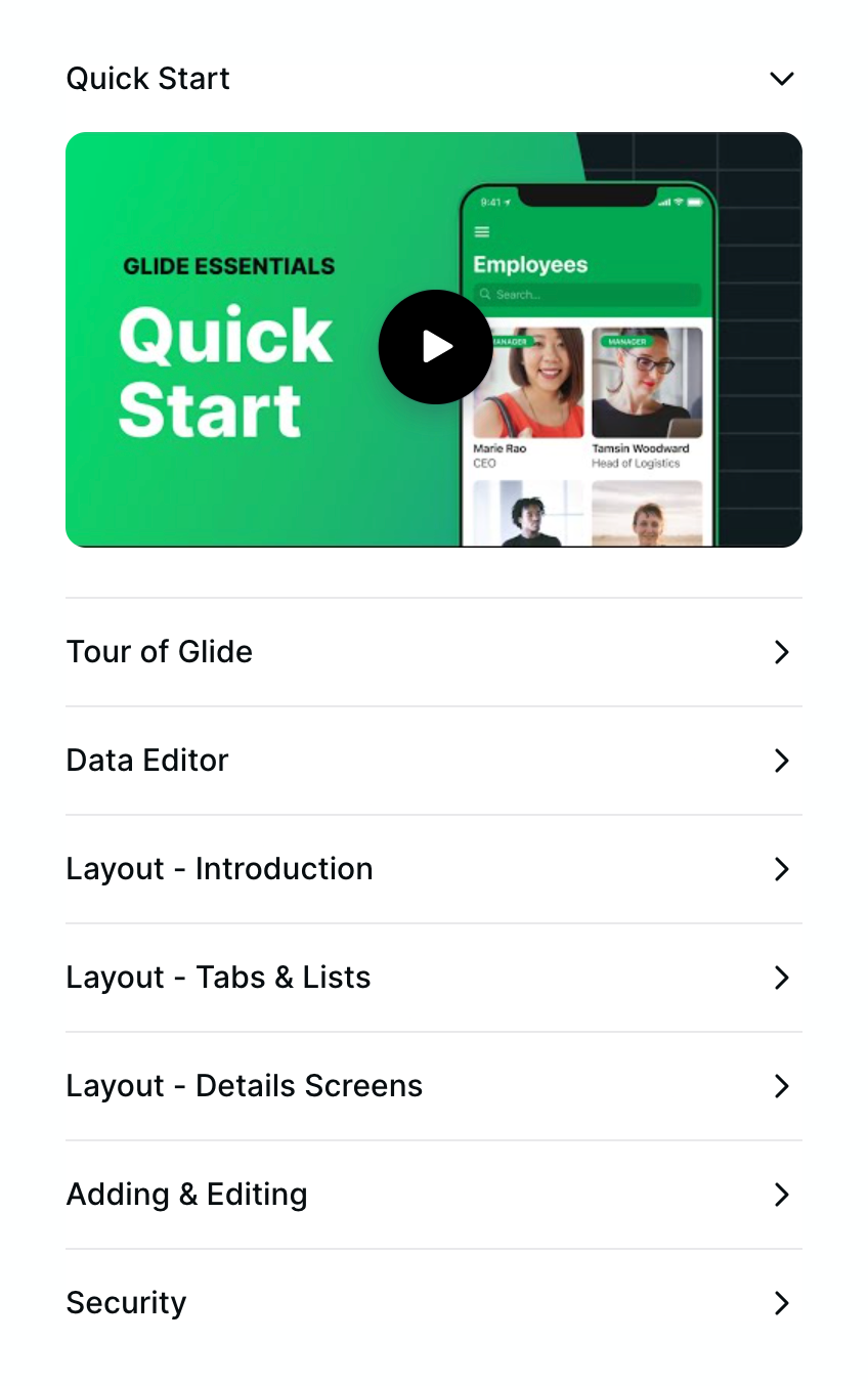 Glide
				accordion ui component