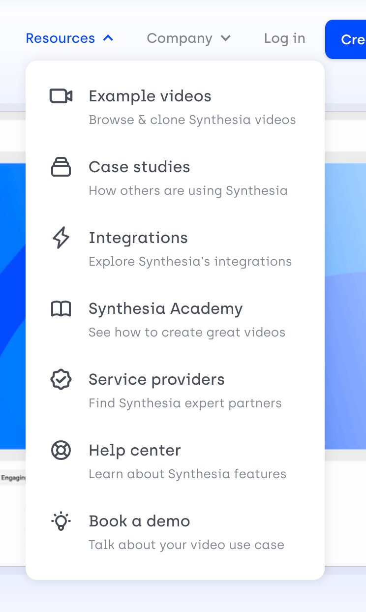 Synthesia
				dropdown menu ui component
