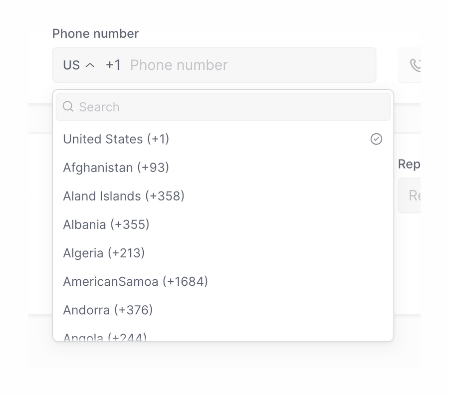 Column
				input phone number ui component