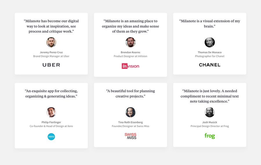 Milanote
				testimonial ui component