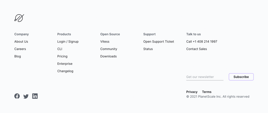 PlanetScale
				footer ui component
