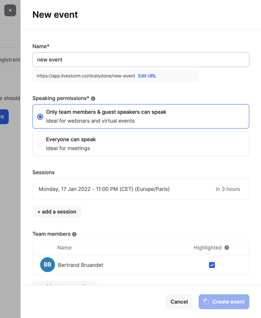 Livestorm
			modal dialog form event management team collaboration ui component