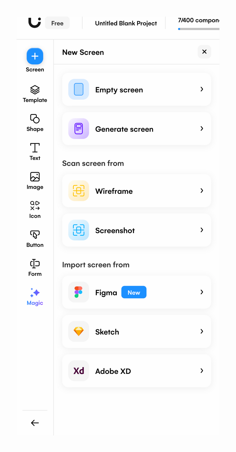 Uizard
				toolbox ui component